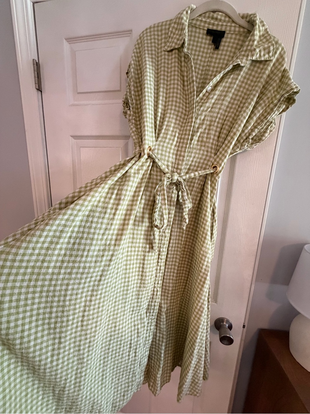 Donna Karan Light Green Gingham Tie-Waist Dress - Picture 5 of 5